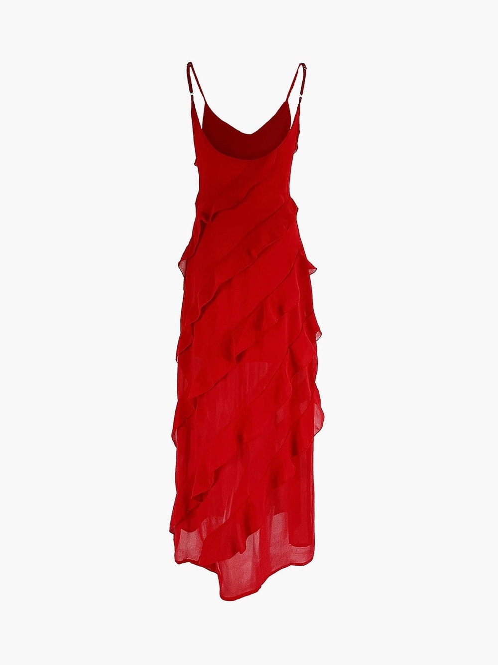 Red Ruffled Slip Dress - Picture 4 of 6
